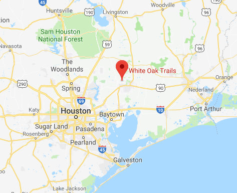 Regional map showing White Oak Trails location northeast of Houston, Texas